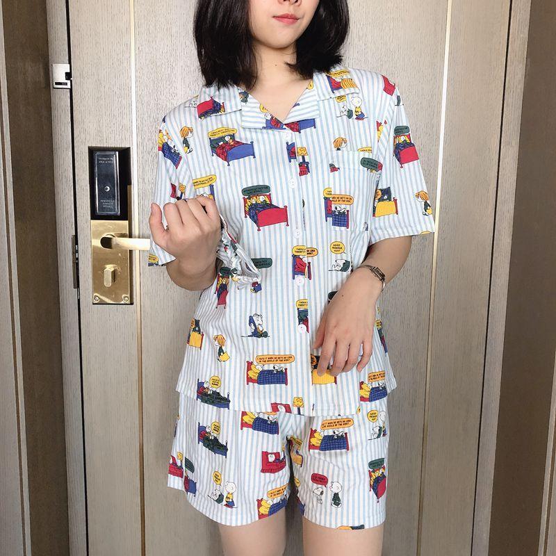 Nơi bán Snoopy Pajamas Short Sleeve Summer Korean Version Of Cardigan Cartoon Cute Casual Short Sleeve Suit