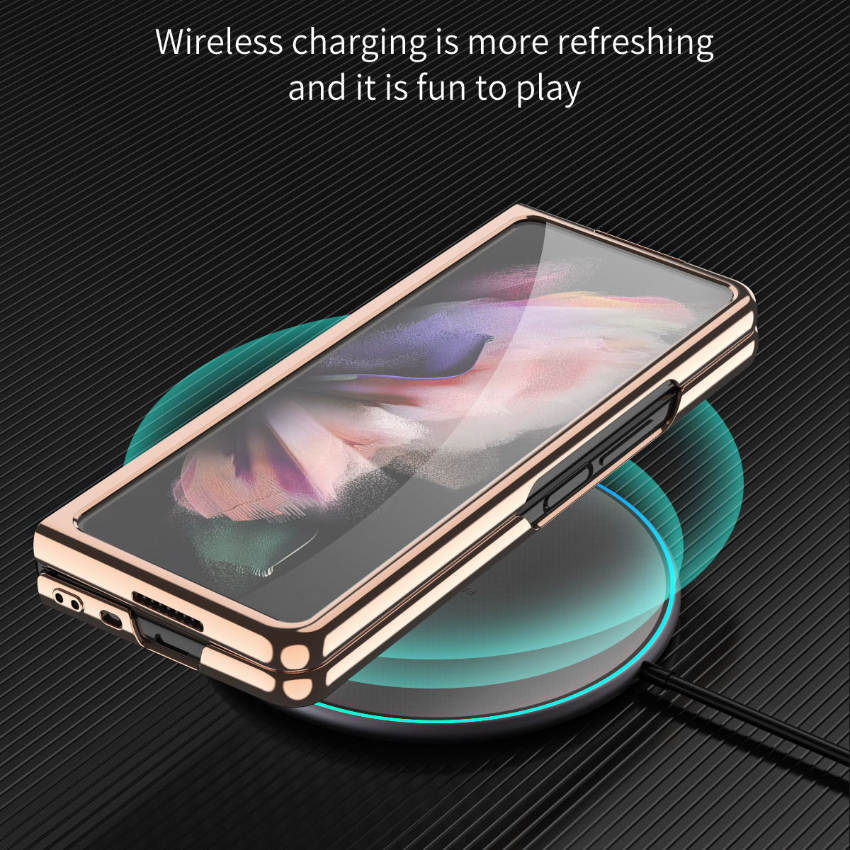 Generic Samsung Galaxy Z Fold3 5G Case, Luxury Plating Carbon Fiber