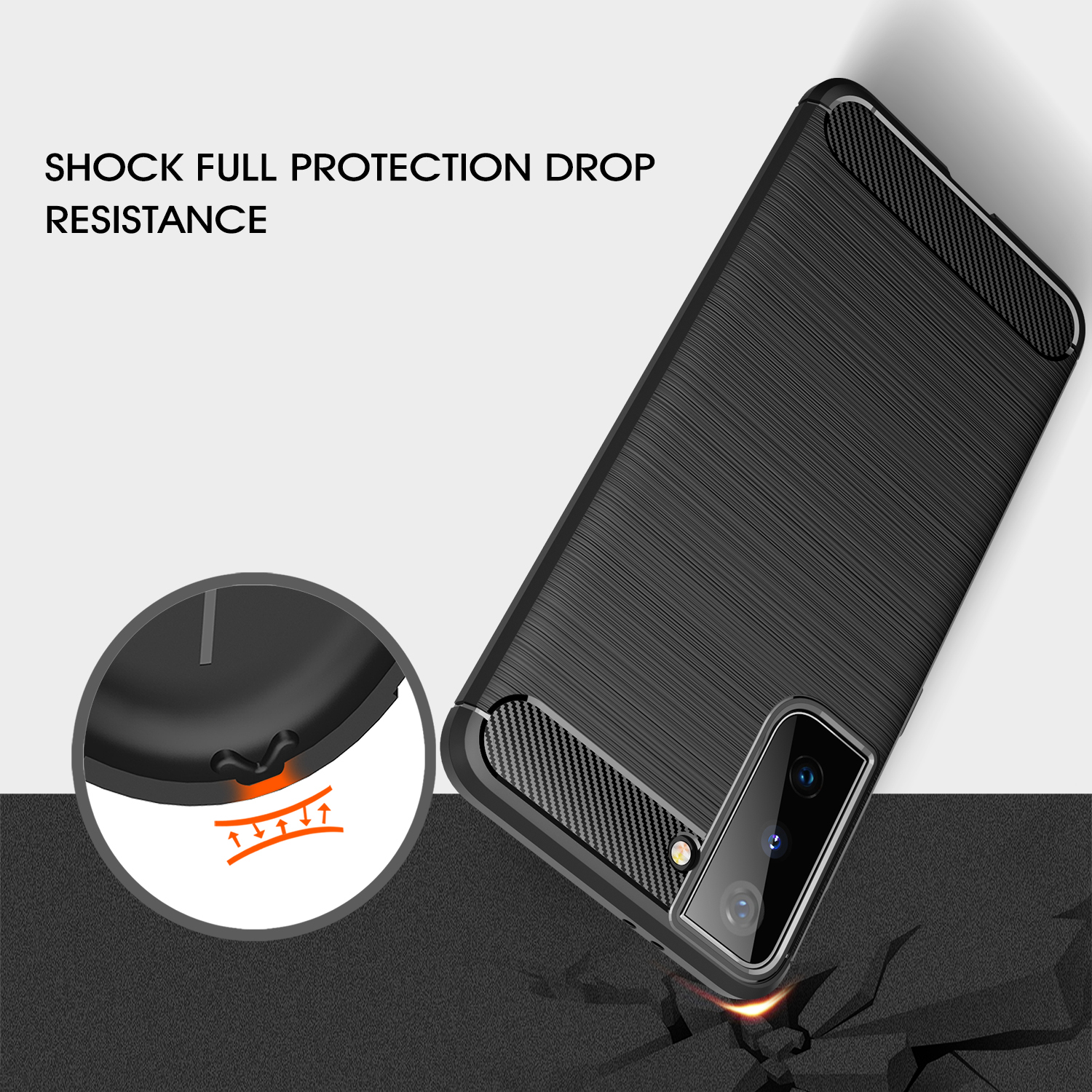Generic Galaxy S21 FE 5G Case Carbon Fiber Skin Resilient TPU Armor 