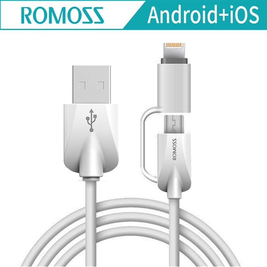 Romoss CB20v Cable 1.0m 2 in 1 USB Cable Lightning Cable , Micro Usb Cable 8 Pin to Micro USB Intelligent Sync Data Transfer Charging Cable 1M Victor Series (White)