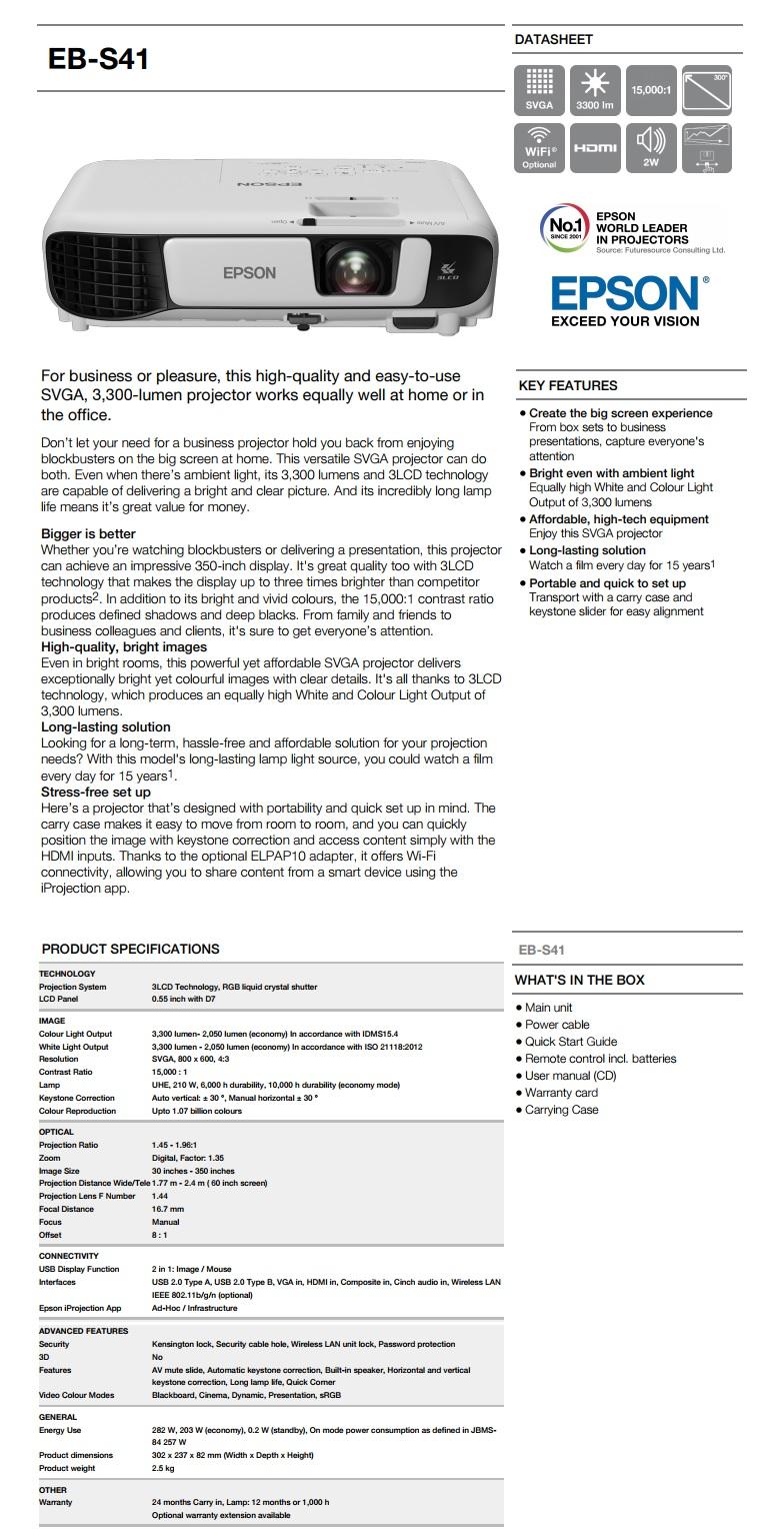 Epson eb-s41 projector manual