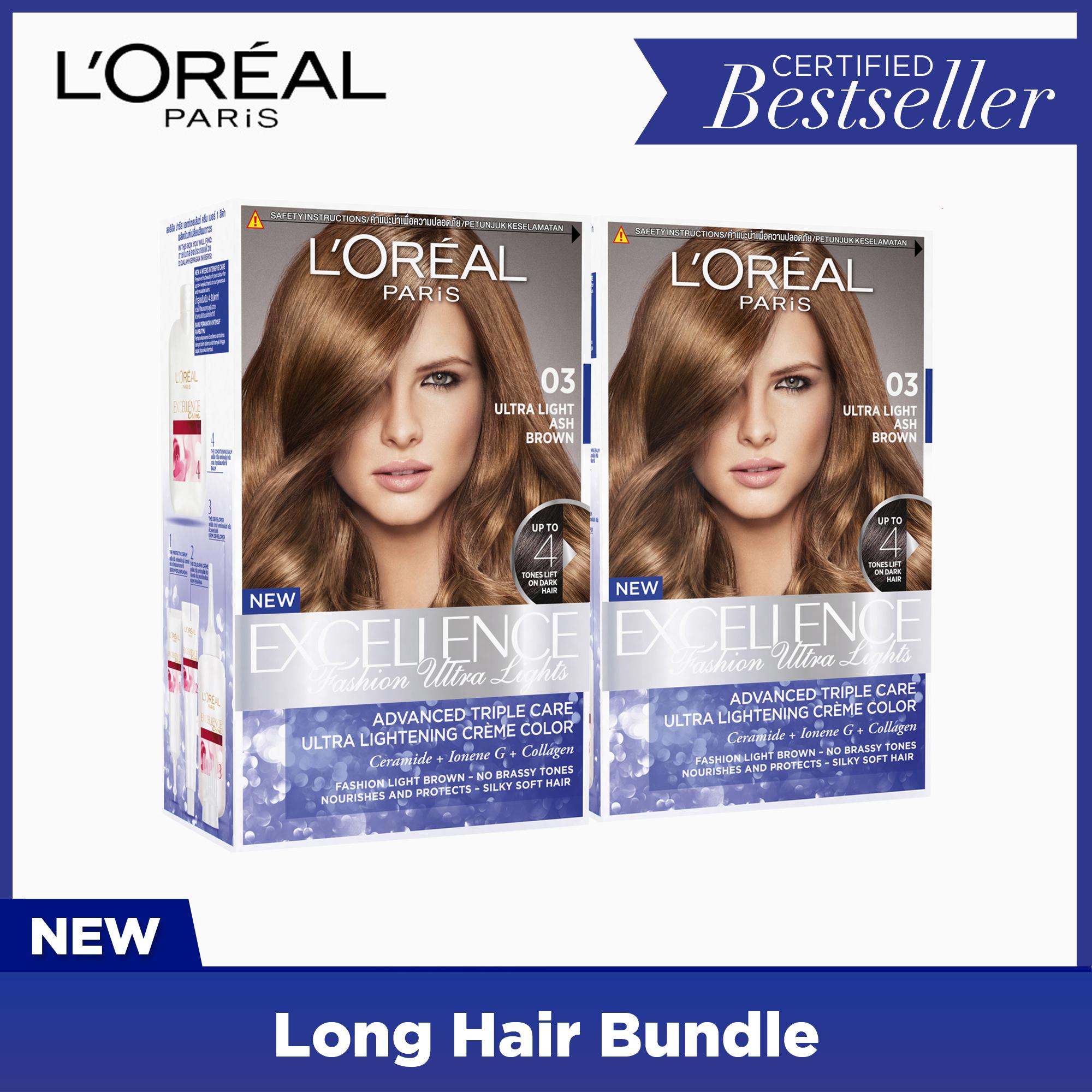 Set of 2: Excellence Fashion Ultra Lights Hair Color - 03 Ash Brown [World's No.1] by L'Oréal Paris [w/ Protective Serum & Conditioner] [EXCLUSIVE BUNDLE]