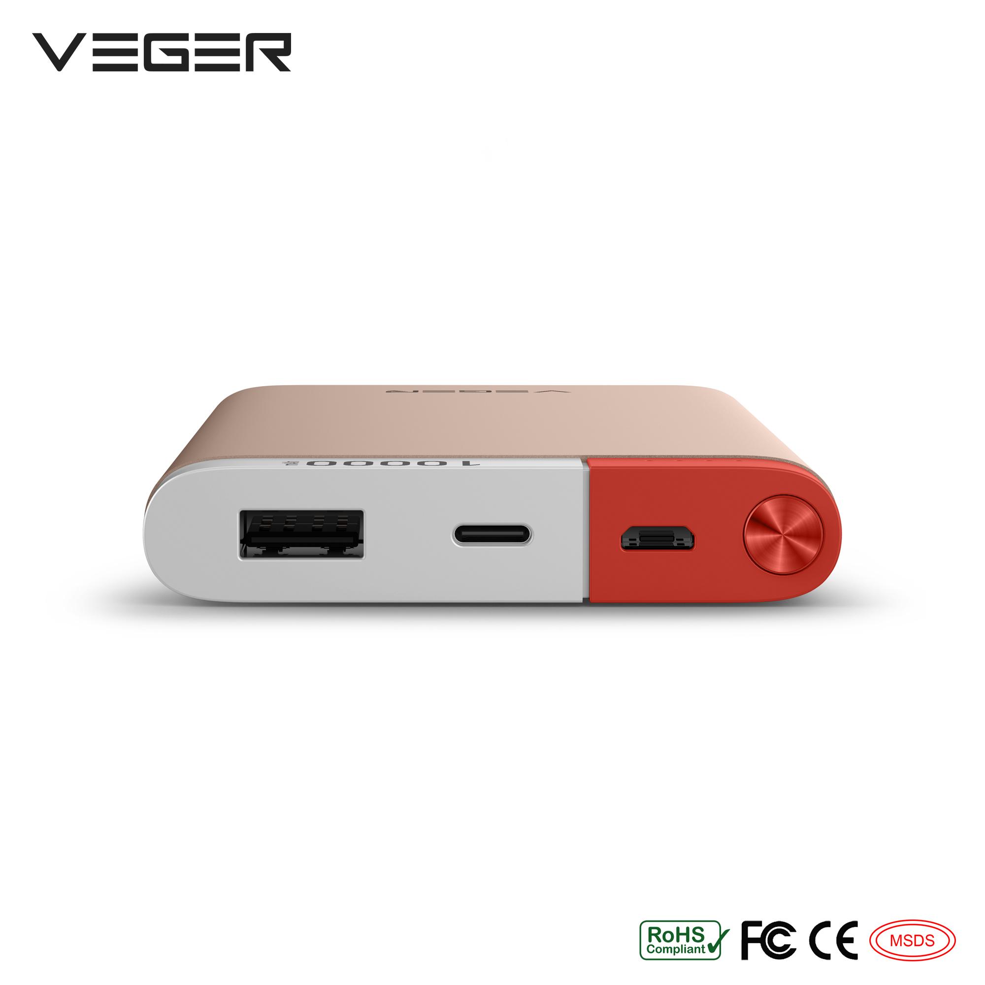 VEGER VP1019 10000mAh Power Bank Lightning/Micro USB Input  2.0A Dual USB Output External Battery Slim Fast Portable Charger