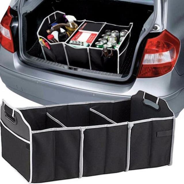 Car Auto Waterproof Foldable Black Car Boot Organizer Storage Bag Protable Auto Storage Box Multi-use Tools Organizer (Black)