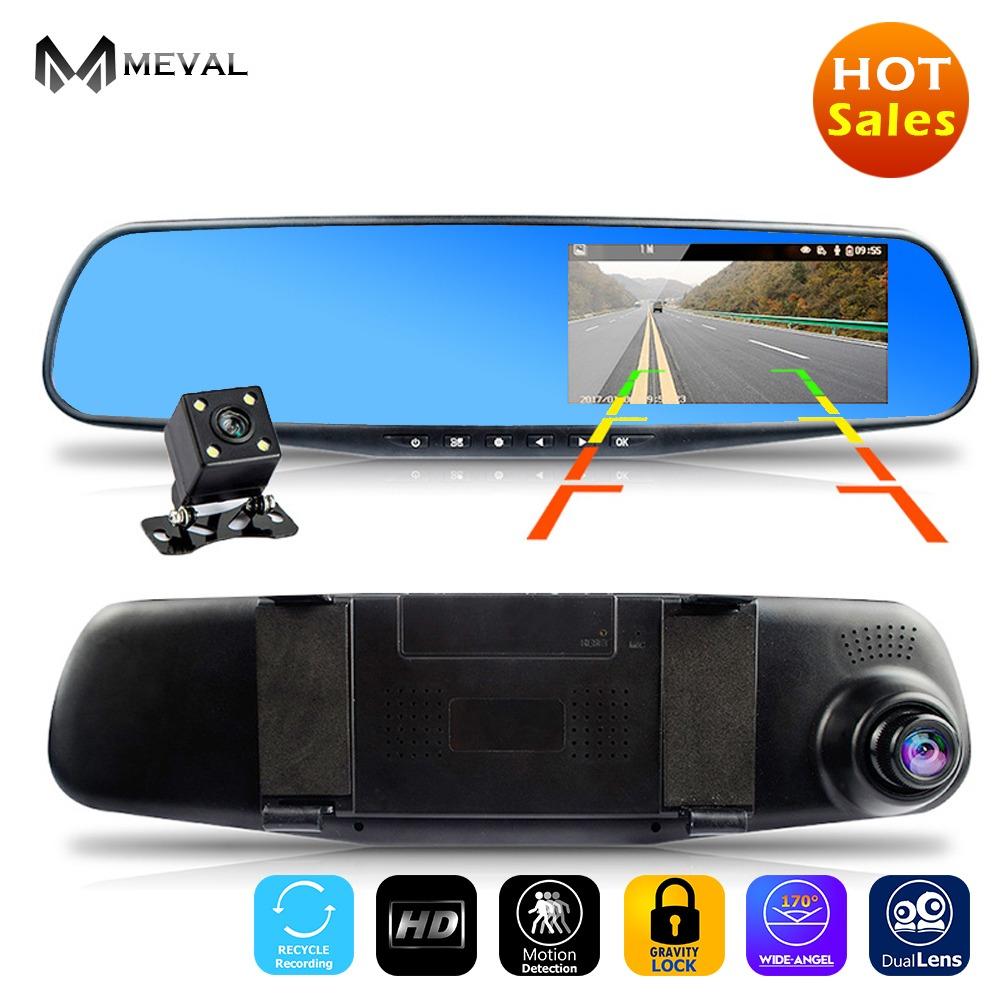 Meval VS4 Mobil DVR Kamera Rearview Cermin Otomatis DVR Ganda Lensa Dash Kamera Perekam Video Registrator Kamera Perekam Penuh HD 1080 P G Sensor DVR-Internasional