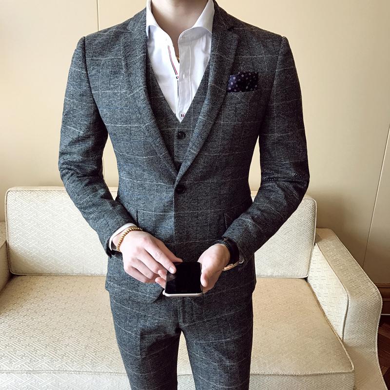 The groom Korean-style men Slim fit plaid dress for women suit