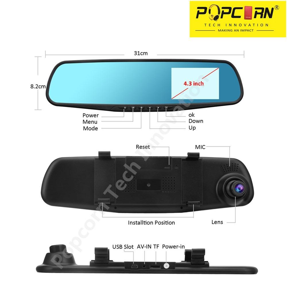 Popcorn Full 1080HD 4.3 Inch Dash Cam Video Recorder Dual Lens Front And Rear Mirror Car Camera DVR(Black) August 2018 - 2 Popcorn Full 1080HD 4.3 Inch Dash Cam Video Recorder Dual Lens Front and Rear Mirror Car Camera DVR(Black) - 2