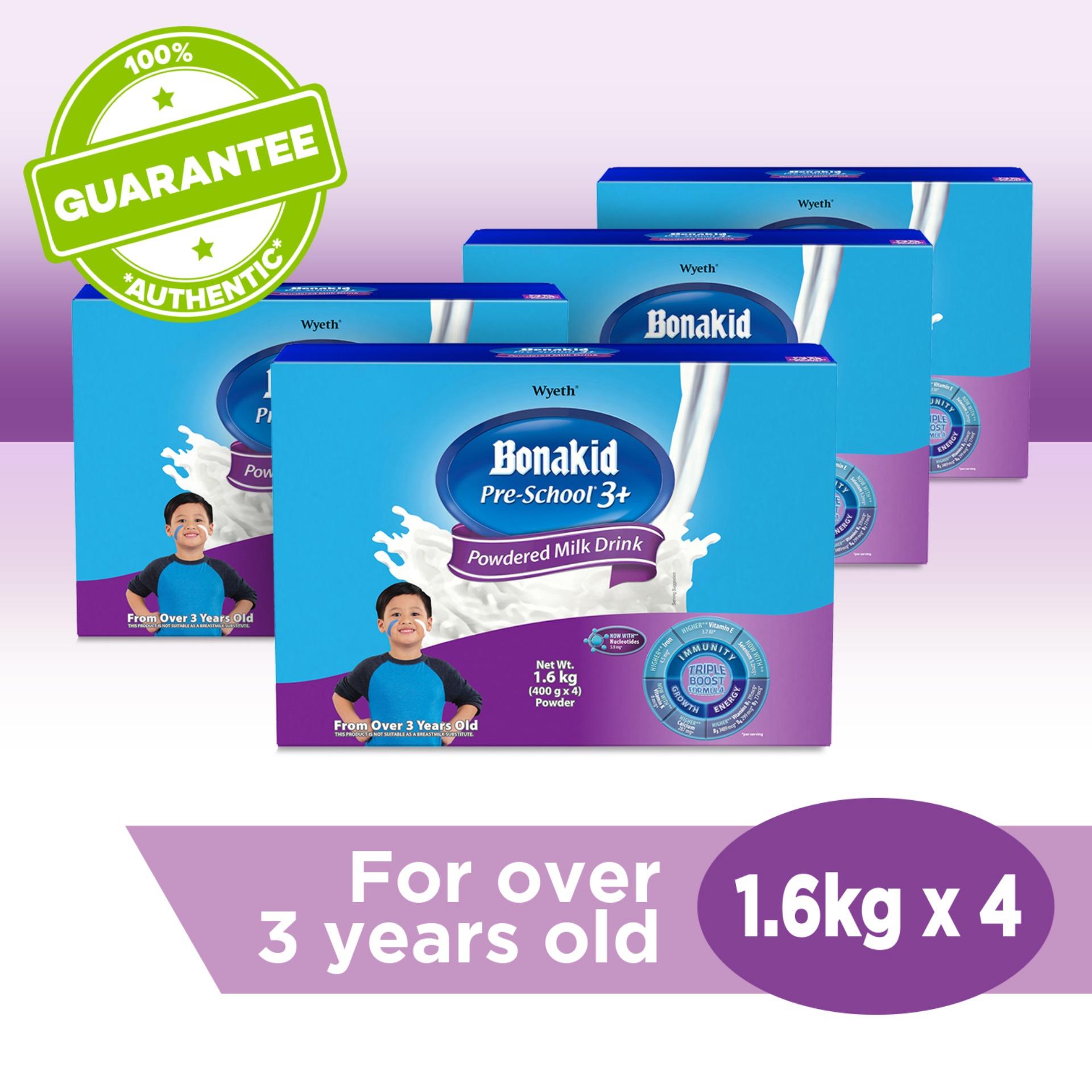 Wyeth® BONAKID PRE-SCHOOL® 3+ Stage 4 Powdered Milk Drink for Children Over 3 Years Old, Bag in Box, 1.6kg x 4s