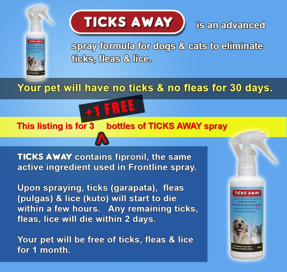 Ticks Away anti tick (garapata) & flea (pulgas) & lice (kuto) spray for