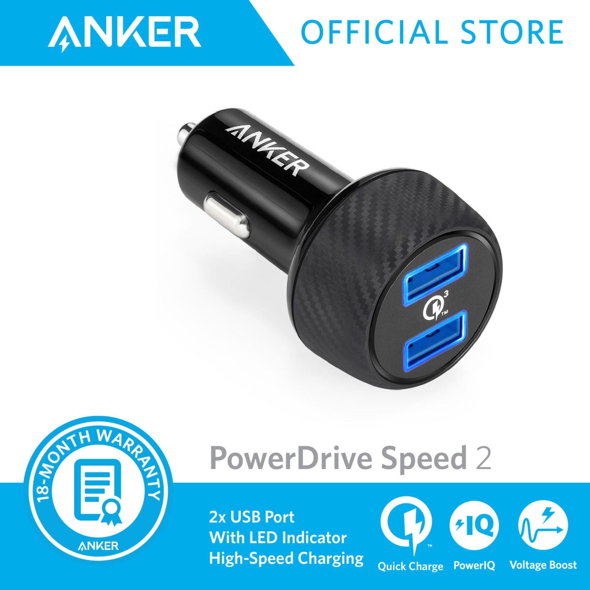 Anker PowerDrive Speed 2 QC UN Black with Offline Packaging V3 - with warranty 18 months - Anker 39W Dual USB Car Charger with Quick Charge 3.0, For Galaxy S7/S6/Edge/Plus, PowerIQ for iPhone X/8/7/6s/Plus, iPad Pro/Air 2/mini, LG, Nexus, HTC and More