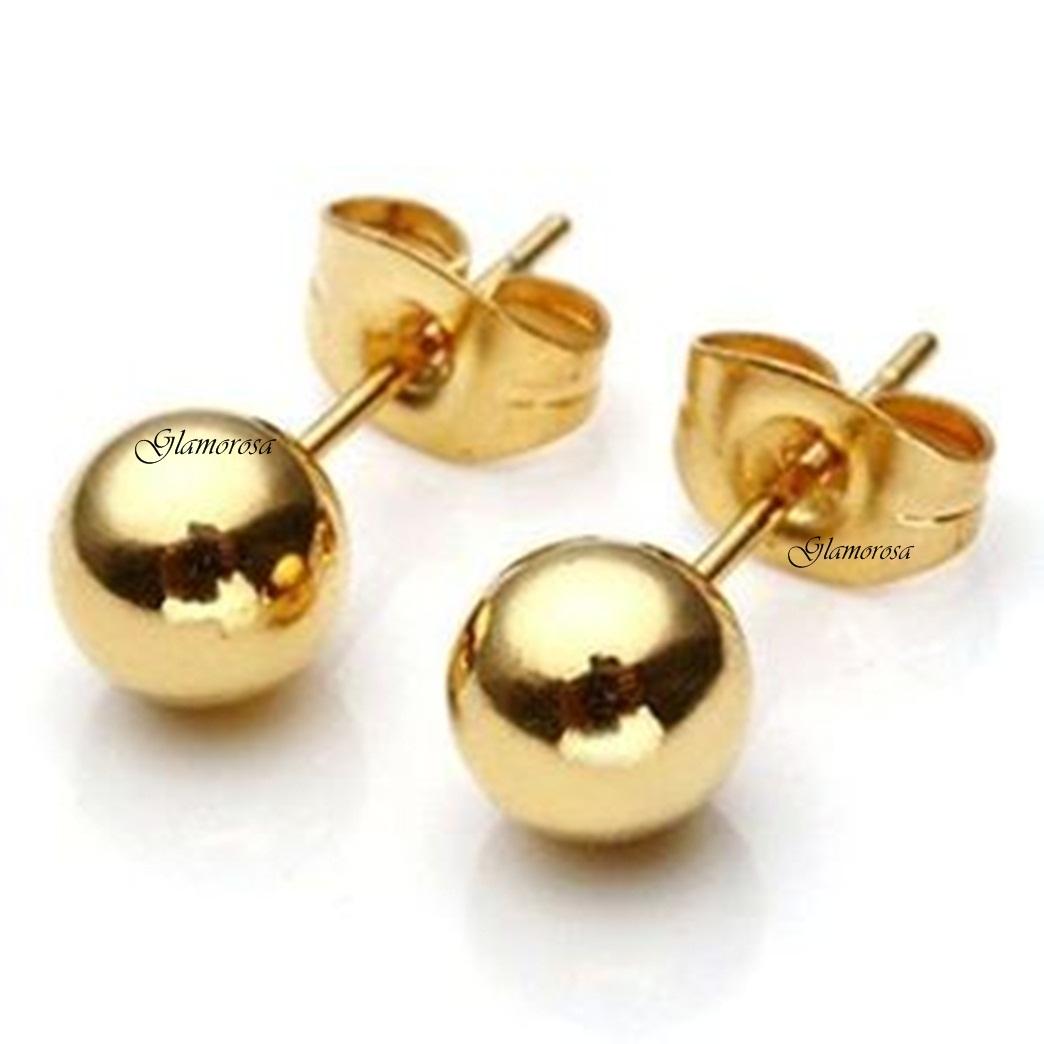 Glamorosa Stainless Gold Ball Stud Earrings