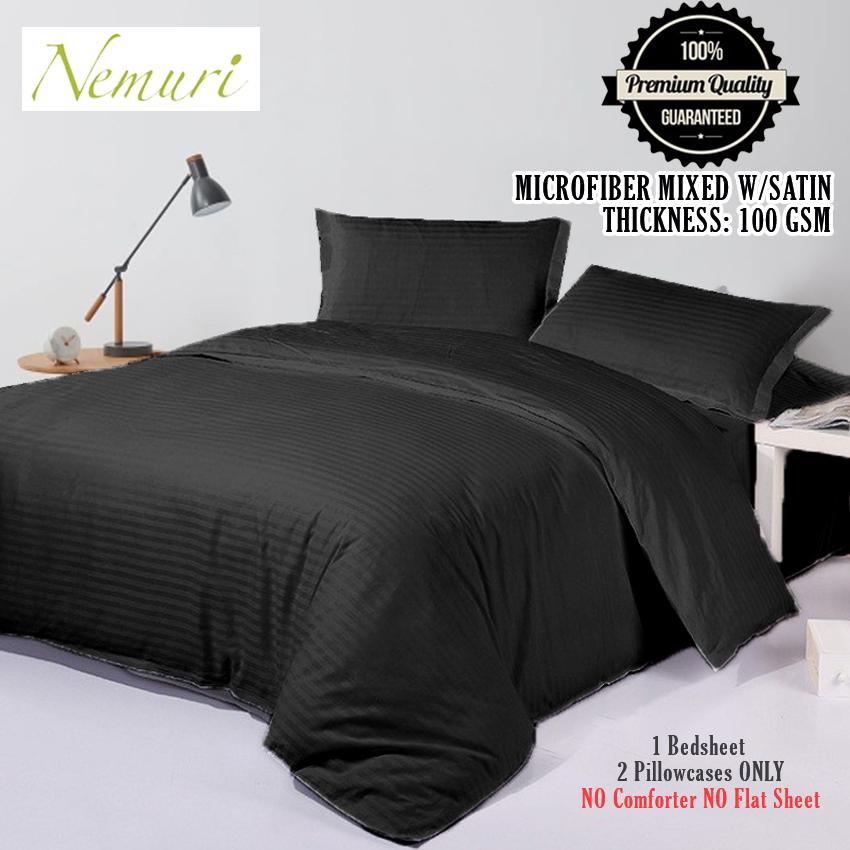 NEMURI Premium Stripes 2018 Collection Hotel Quality 3in1 Bedsheet (2 Pillowcases 1 Fitted Sheet)-Black