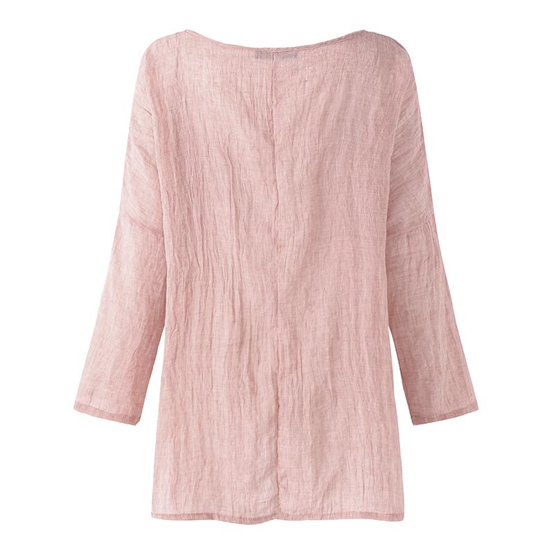 ZANZEA Plus Size Women Retro O Neck Long Sleeve Split Cotton Linen Spring Robe Blouse Shirt Party Solid Baggy Top Blusas - Intl August 2018 - 5 ZANZEA Plus Size Women Retro O Neck Long Sleeve Split Cotton Linen Spring Robe Blouse Shirt Party Solid Baggy Top Blusas - intl - 5