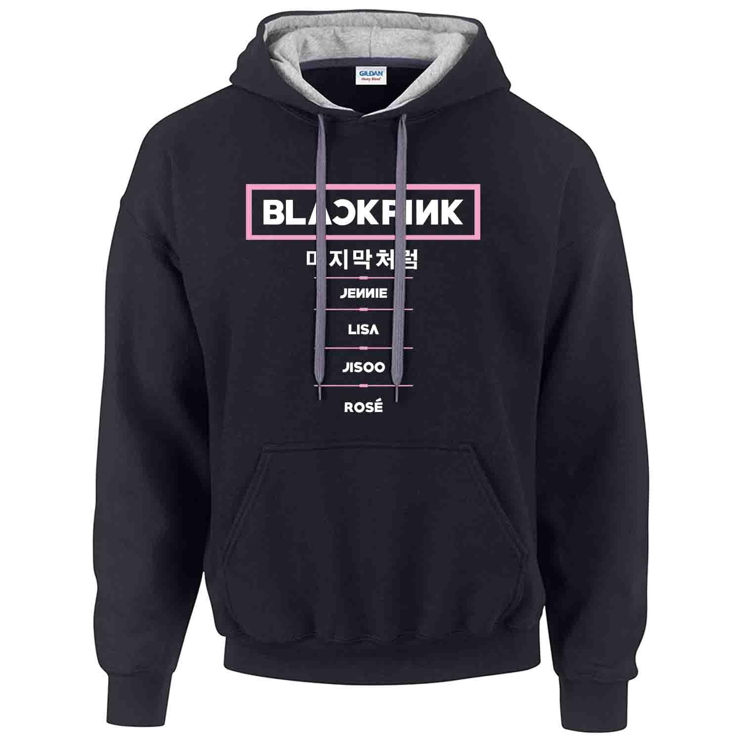 iGPrints BLACKPINK Kpop Korean Group Design Contrast Hoodie Jacket Black Grey