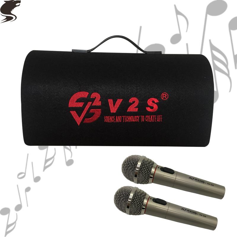 V2S V2S6 Bluetooth Speaker Car Woofer With Remote Control Free 2PCS XM308 Professional Wireless Microphone