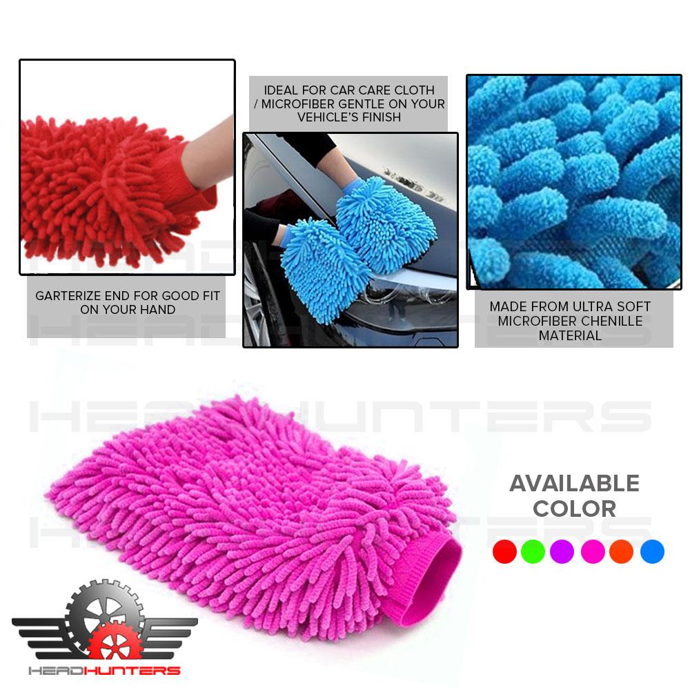 Microfiber Double Sided Car Exterior and Interior Cleaning Cloth Gloves (Pink)