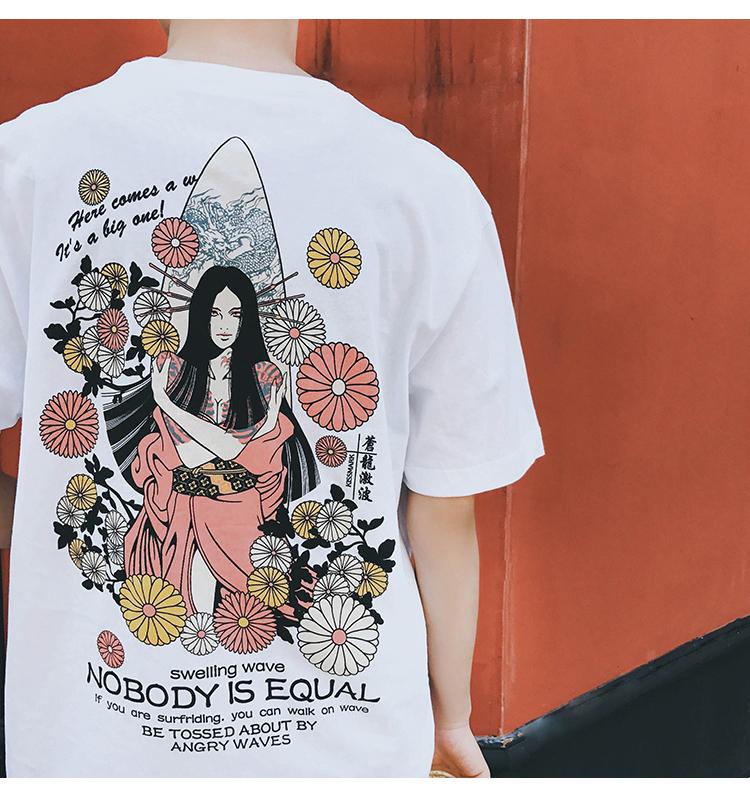 Mens Hiphop Japanese Style Street T-Shirt Oversized Vintage Printed Shirt August 2018 - 4 Mens hiphop japanese style street T-Shirt Oversized Vintage Printed Shirt - 4