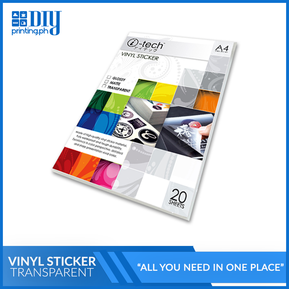 i-tech Vinyl Sticker Waterproof A4 A3 Size High Quality Material Vivid Color Durable Compatible with Pigment Ink & To All Epson Printers - Matte Glossy Transparent 20 Sheets