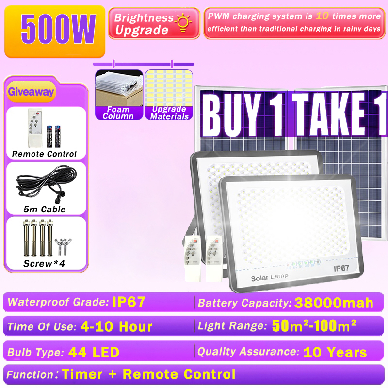 10000 Watts BUY 1 TAKE 1 Solar Lights With Solar Panel Outdoor Lighting Waterproof IP67 Original 9730LED 680000mAh Solar Flood Light Garden Lamp Room night With Remote christmas decorations