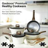 Gaoboos 14 Piece Healthy Non Stick Cookware Set Titanium Coating Aluminum Ceramic Pots and Pans with Silicone Tools