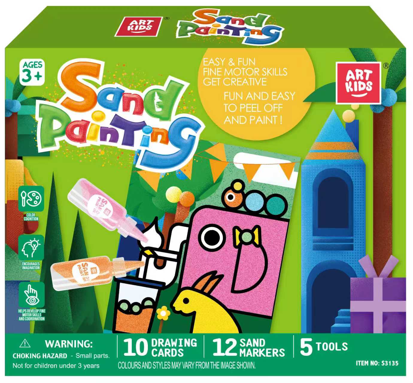 ArtKids Sand Painting 10 Drawing Cards 12 Sand Markers and 5 Tools for Educational Art Toy For Kids To Play