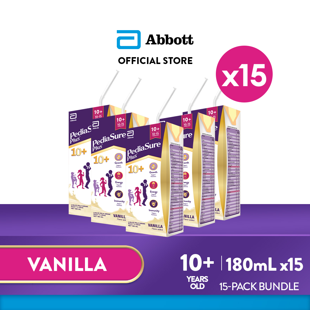 Pediasure Plus 10+ Vanilla 180ml Bundle of 15 for Adolescents 10-15 Years Old Ready to Drink Milk