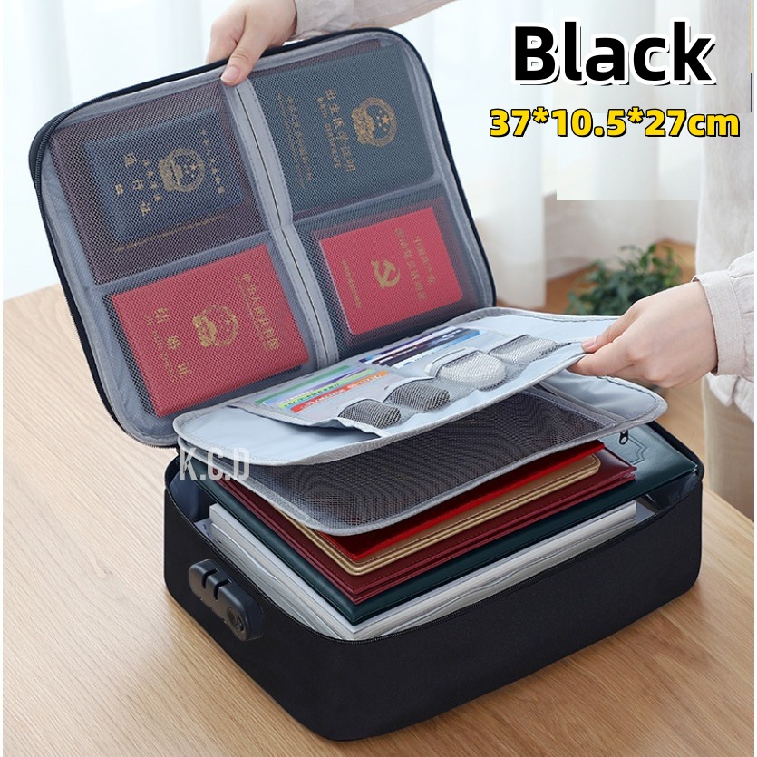 Large Capacity File Storage Bag With Lock Zipper Document bag Waterproof Fireproof Legal Size Long Size Briefcase 3 Layer Storage Handbag Password Passport Files Valuables Multifunction Portable Organizer