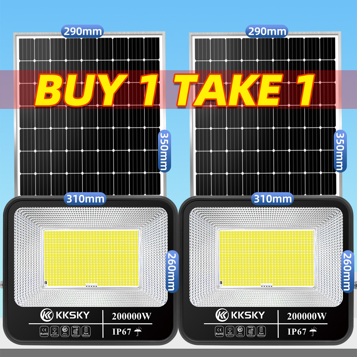 KINGSOLAR Buy 1 Take 1 solar light 80000W Solar Led Lights Outdoor Flood Light Street Lamp Waterproo outdoor waterproof IP68 origina with solar panel garden lamp room night light bulb for courtyard automatic with remote