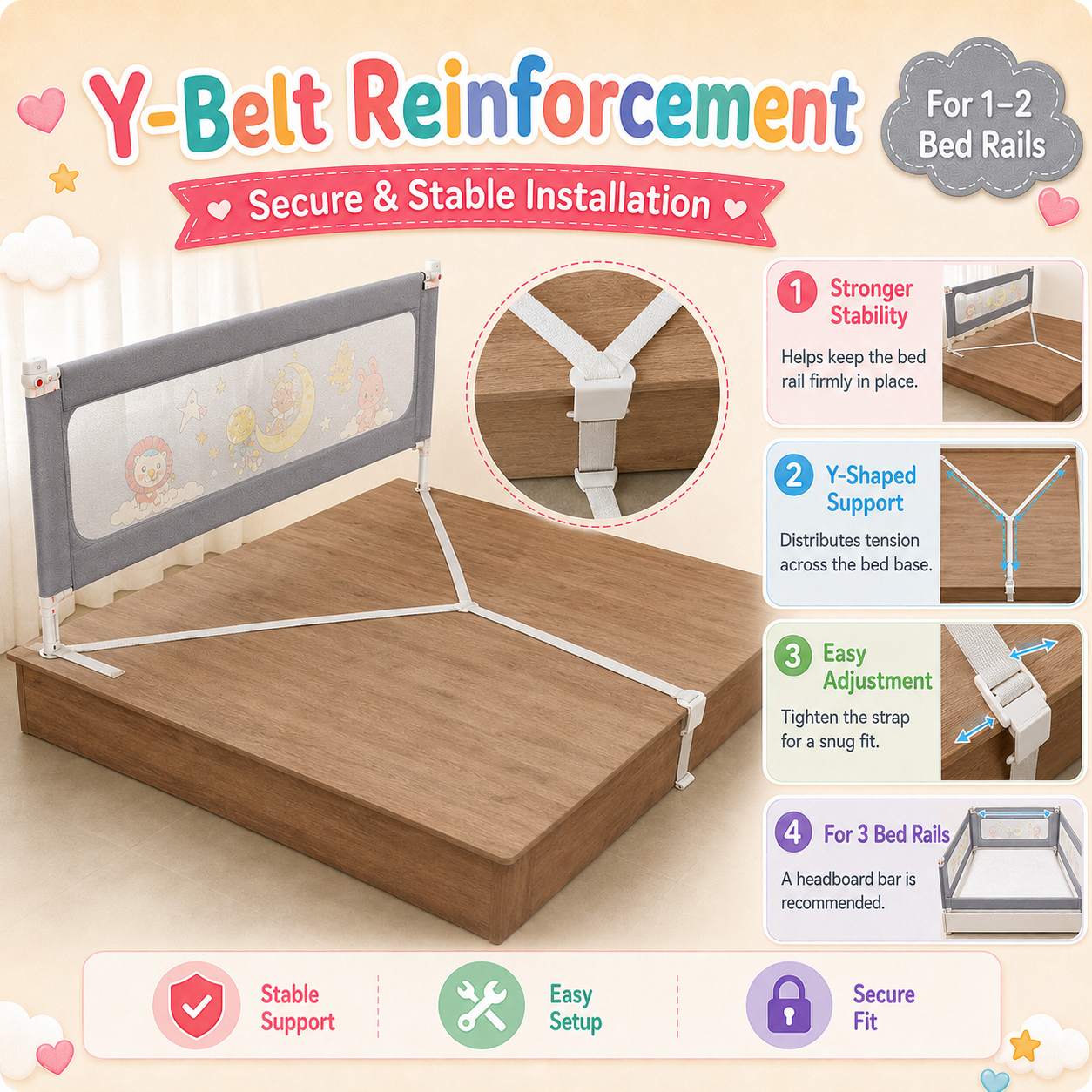 PlayPark Baby Bed Rail for Baby Adjustable Bed Fence Anti Fall Safety Guard Rail Folding Side Rail for Queen King Double Size Bed
