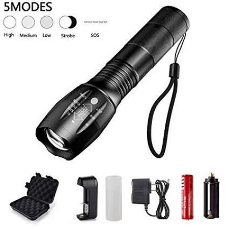 Ultra Bright Cree T6 Led Flashlight 5 Modes 6000 Lumens Zoomable Led Torch 18650+Charger