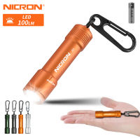 NICRON Flashlight N1 Mini Key Chain light 100lumes brightness 37M Beam Distance lightweight light LED Torch Waterproof IPX7 For Home For Household Christmas gift N1(Green/Orange/Black/Silver)