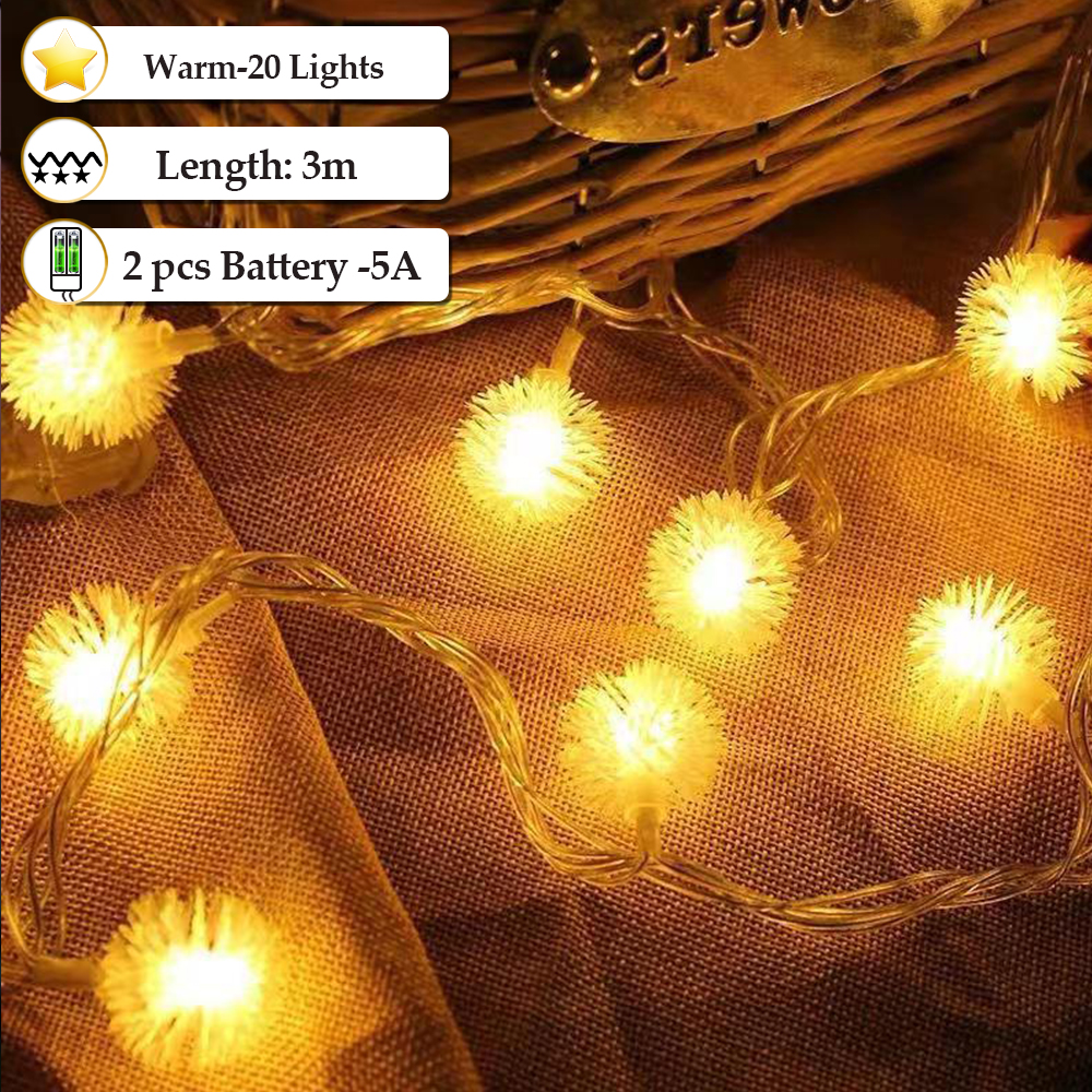 Solar Light Outdoor Dandelion String Lights Waterproof Christmas Decoration for home 5Meter 20LED Bulbs Warm Light (Solar/Battery/Plug) 1.5M/3M/5M/6Meters Christmas Lights Outdoor Garden Wedding Party Festival Home Decoration Lights