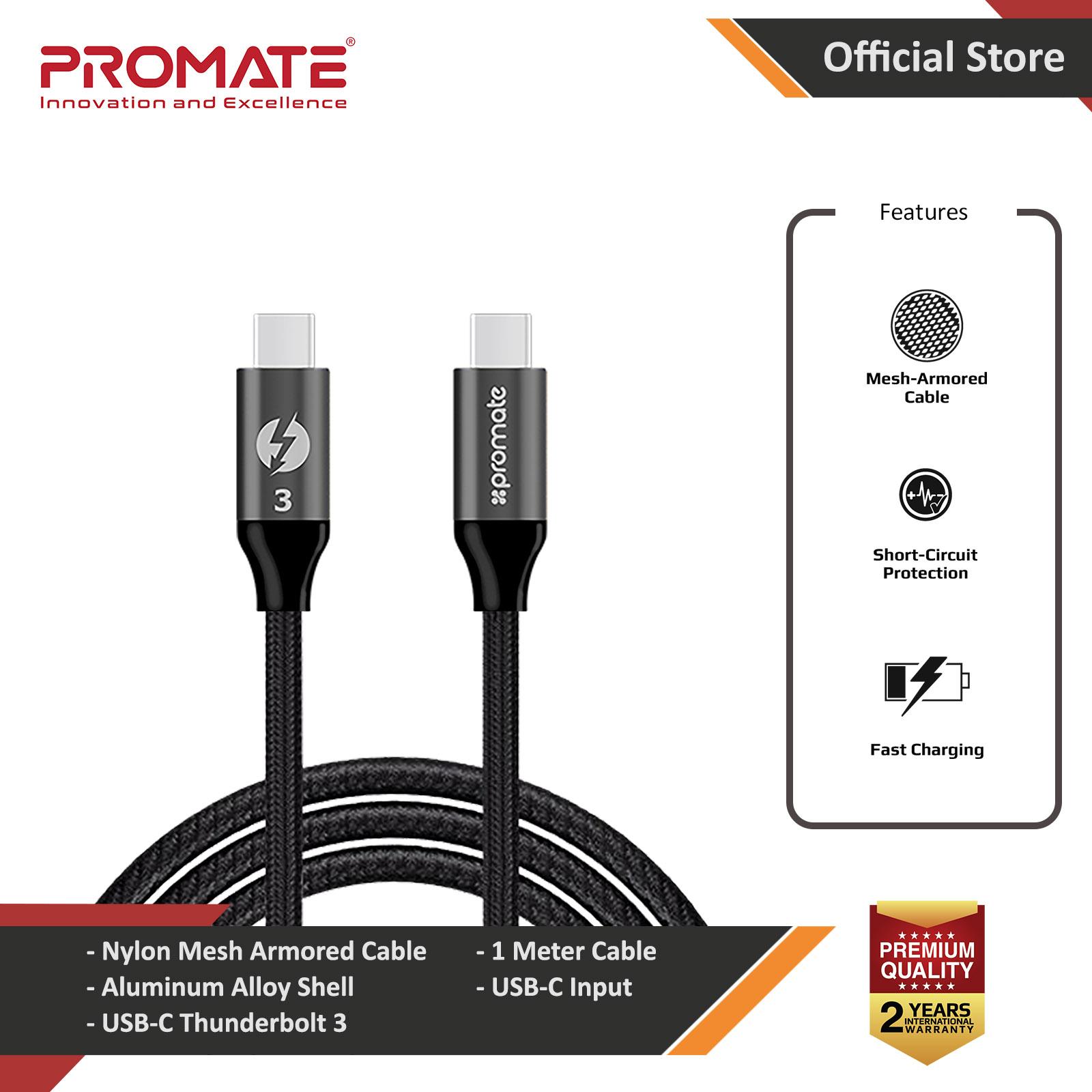 Promate ThunderLink-C20 USB Type-C Cable, Heavy Duty Mesh Armored USB-C to USB-C Cable (Thunderbolt 3 Compatible) with 100W Power Delivery, 4K Display Support and 20Gbps Transfer Speed for All Type-C Enabled Devices