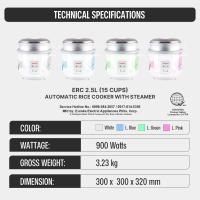 Eureka Rice Cooker With Steamer ERC 1.0 / 1.5 / 1.8 / 2.5 L