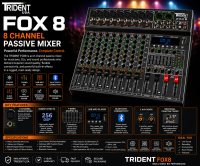 Trident FOX-8 8 channel audio mixer with 256DSP FX 7 band EQ USB Mp3 Bluetooth individual phantom power
