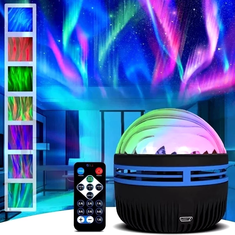 mitch Aurora LED Night Lamp Light Galaxy Projector Northern Lights World Aesthetic Disco Lamp Shade