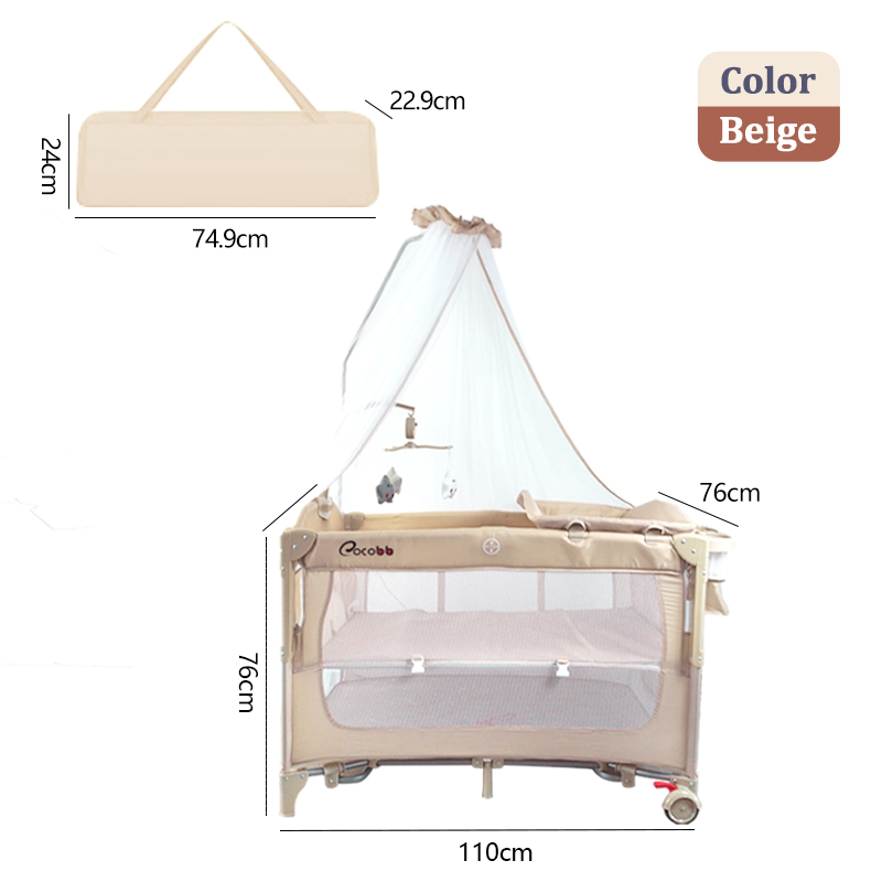 COCOBB Adjustable Multi-Use Baby Rocker Crib with Mosquito Net Co-Sleeper and 4 Accessory Pack - 0-3 Years