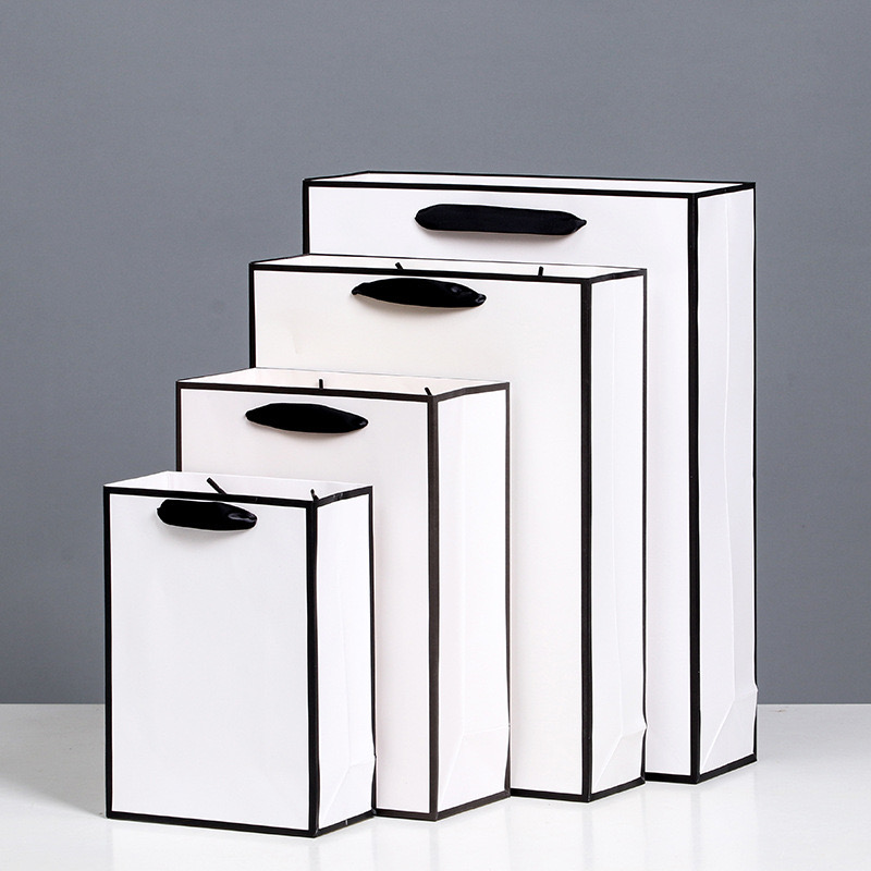 Reusable Luxury Gift Paper Bags | Elegant White Shopping Bags for Retail Stores Weddings Baby Showers & Events White card board black Gift Kraft Paper Bag Plain Rope Handle Hand bag