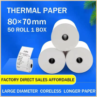50 Rolls 80mm*70mm Thermal Paper for Thermal Printer (White)