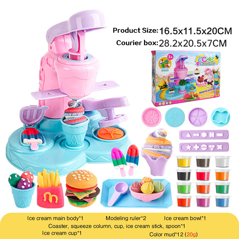 Wonderful Toys Ice Cream Clay Machine Colorful Clays DIY Dessert Maker Play Set Childrens Educational Toy Plasticine Mold Tool Set