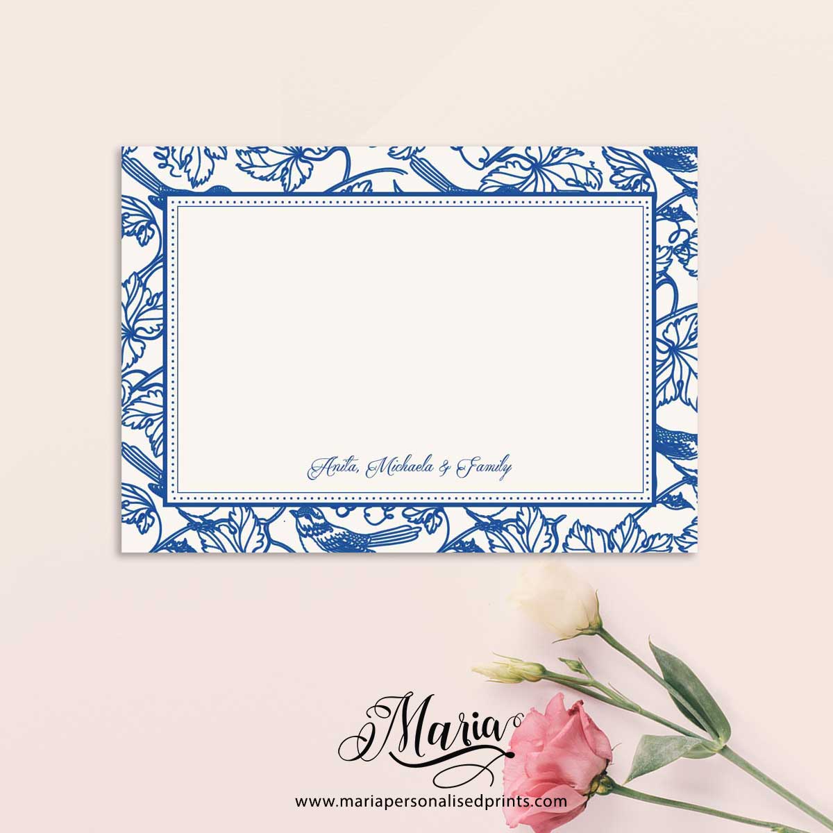 16 PCS / 24 PCS / 32 PCS Personalized Note Cards and Gift Tags - Ornamental Blue