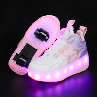 JUSTSL Girls Cartoon Kuromi Skating Shoes Childrens Heelys Roller Skating USB port rechargeable Boys Two-Wheel Walking Shoes