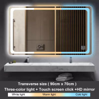 Smart bathroom mirror with LED light LED bathroom mirror rectangular three color light touch control suitable for bathrooms hotels bathrooms bedroom