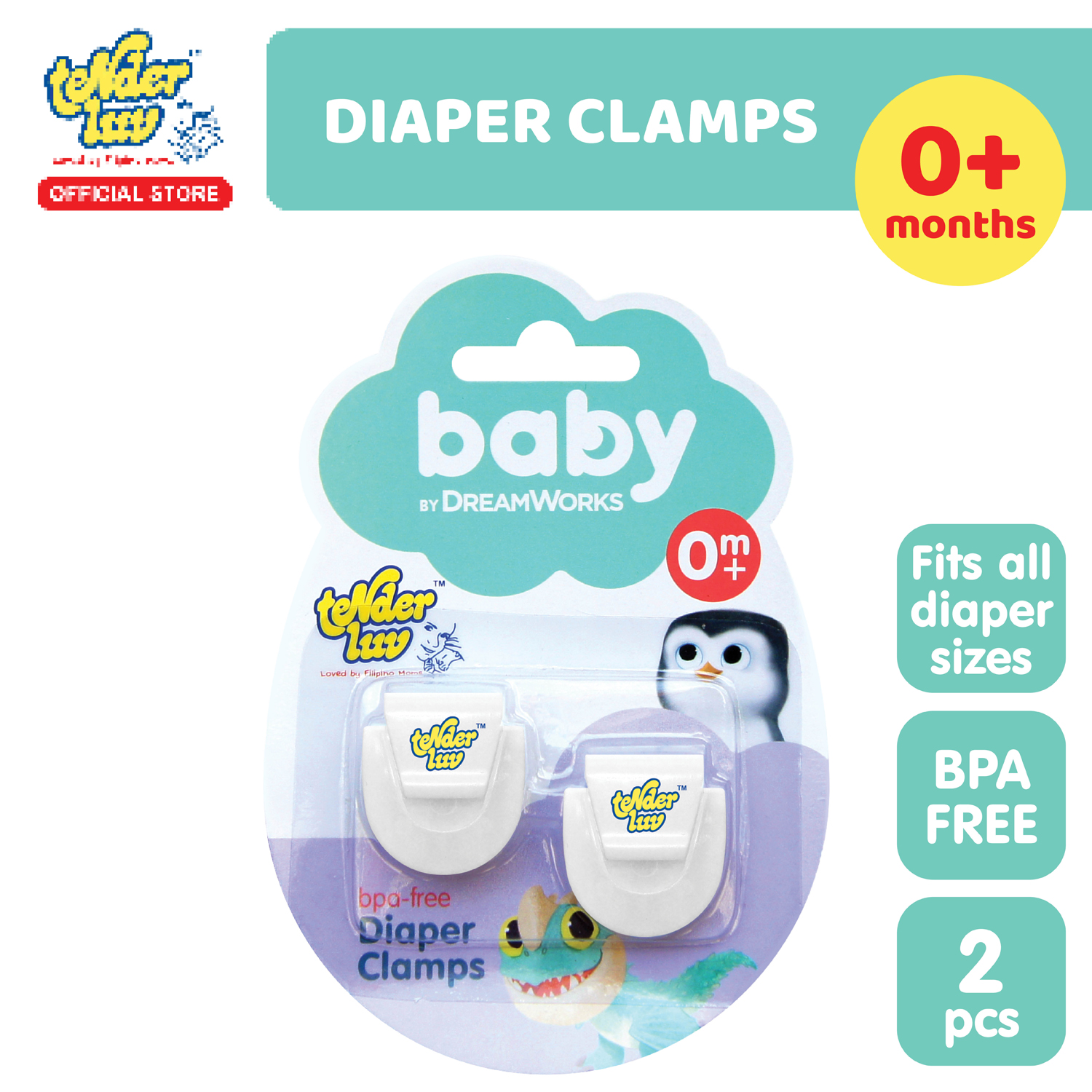 Dreamworks Baby 2 Pieces Baby Cloth Diaper Nappy Clamps