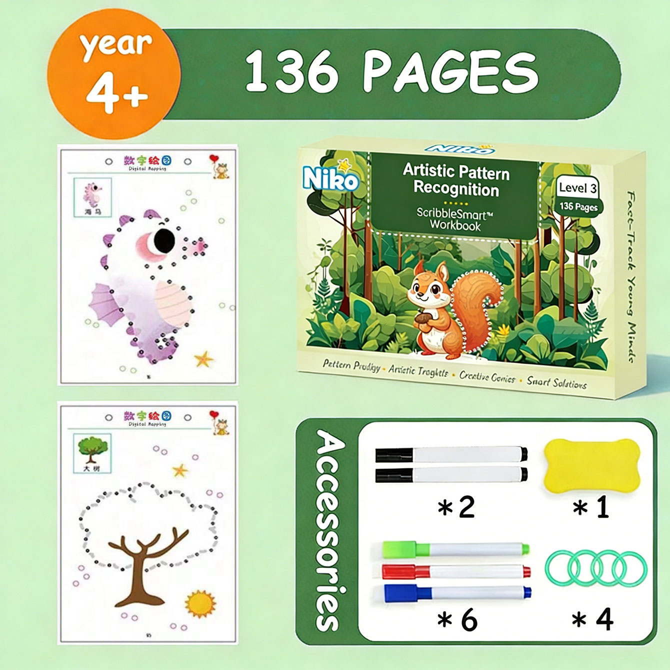 NIKO Tracing Workbook For Kids Training Coloring Book Erasable Writing Materials For Kid Educational Learning
