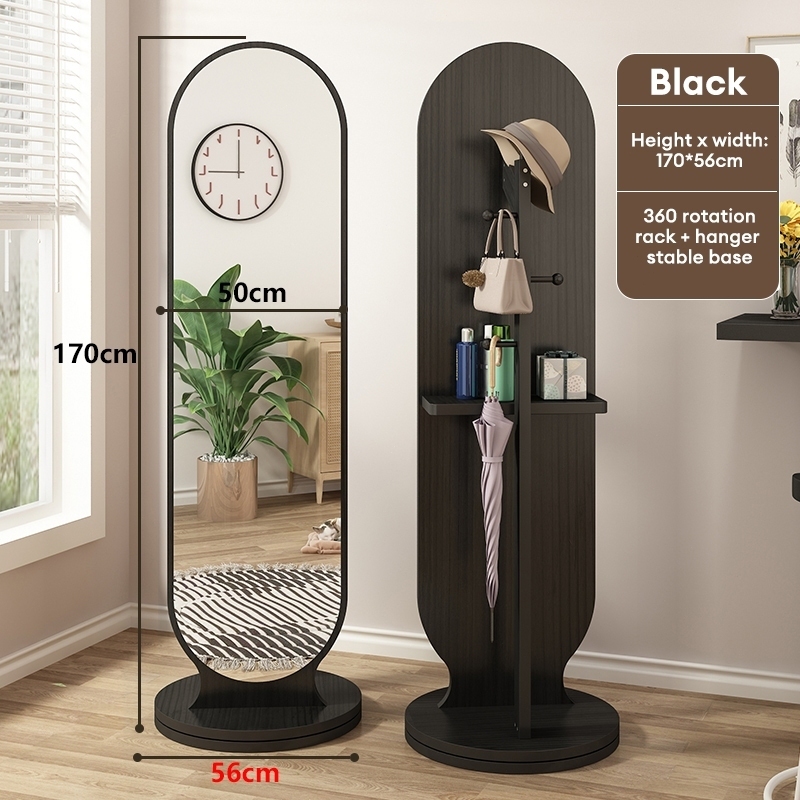 Full-length Mirror HD Floor Mirror With Hanging Coat Rack 360° Rotating Mirror With Clothes Rack