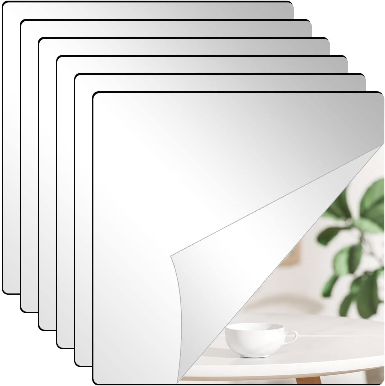 Miumiu HD Wall Glass Paste Mirror 6pcs Full Body Fitting DIY Mirror Sticker Self-Adhesive For Living Room/Bedroom/Bathroom