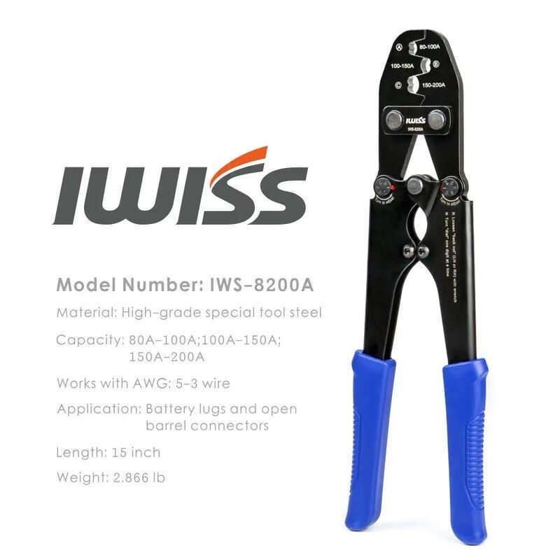 BXF Global | IWISS IWS-5100A Battery Lugs and Open Barrel Connectors Crimping Tools works with Wire AWG 16-4 Aurora Auto Parts