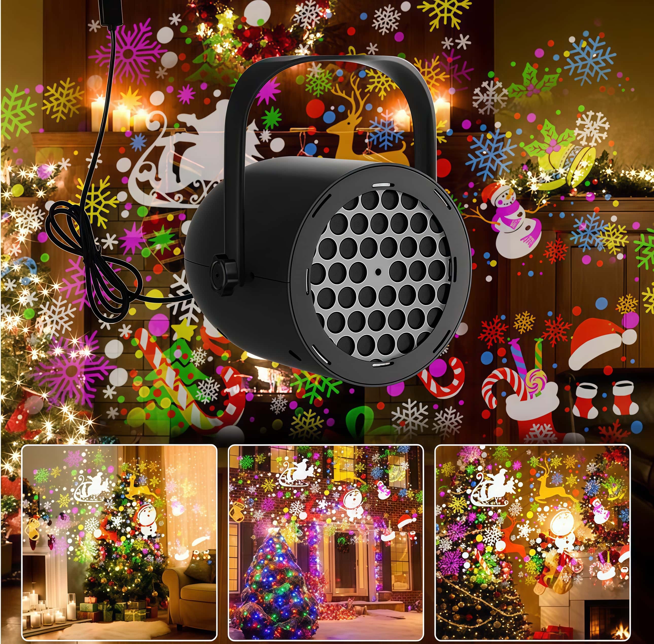 LED Christmas Stage Projection Lights Waterproof 360 Rotatable Xmas Projection Light Holiday Party Decor Landscape Projector Lamp Decorative Lighting