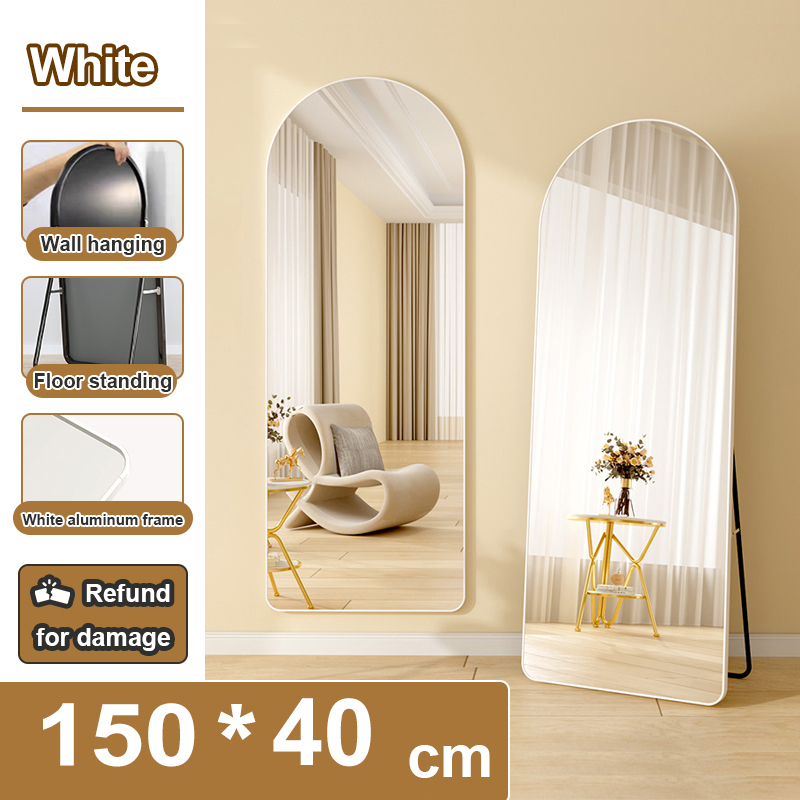 HD Whole Body Stand Mirror Floor/Wall Mount Dual Use Vertical Arch Full Body Mirror Metal Frame Full-Length Mirror Explosion-proof Nordic for Bedroom Living Room Live Broadcast Room Esthetic Wedding Full length Mirror